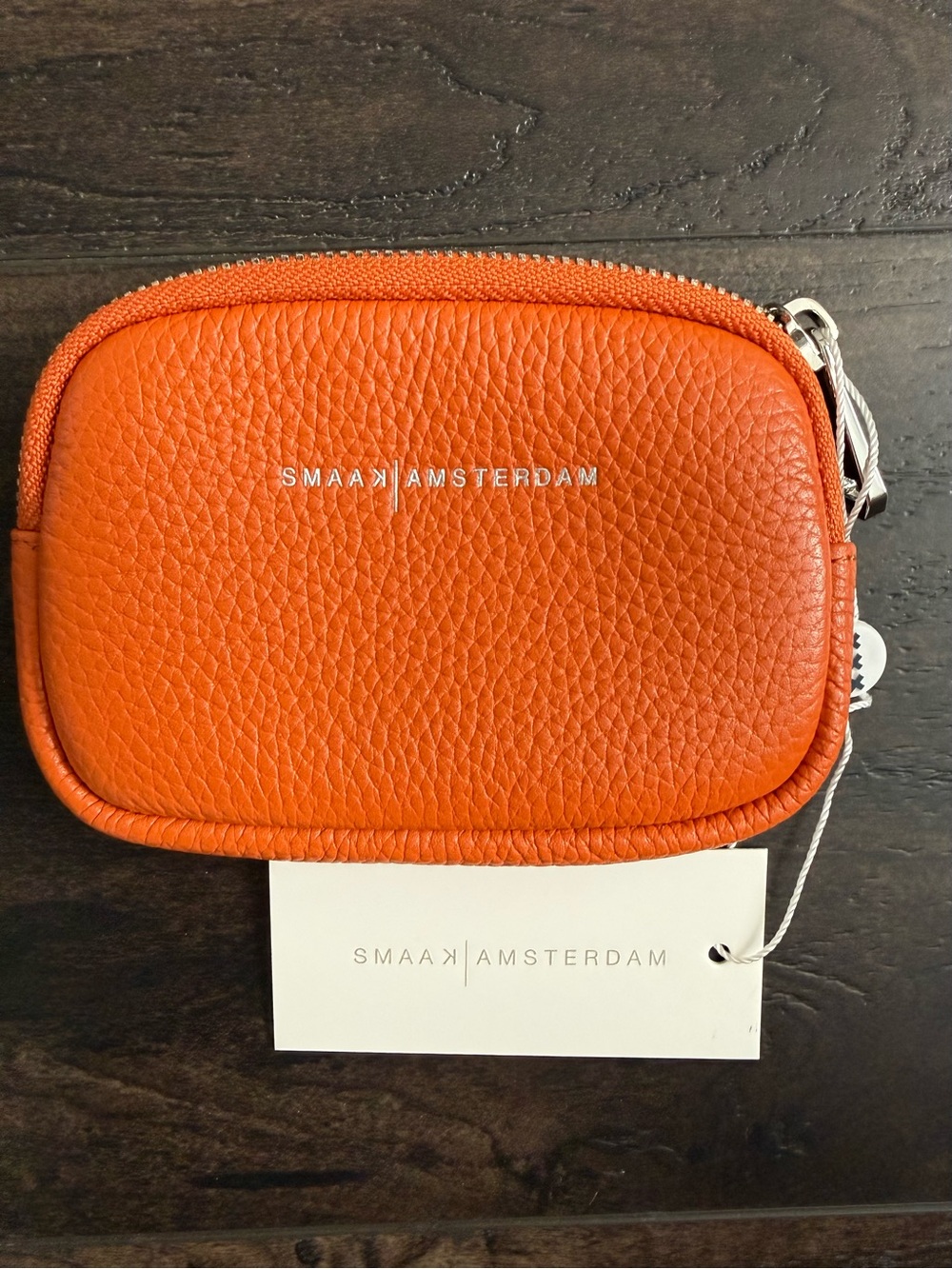 NWT SMAAK Amsterdam Genuine Leather Orange Coin/Card Case Wallet